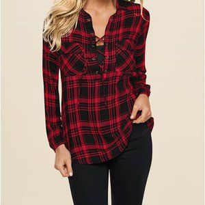 Plaid Lace-Up Top
